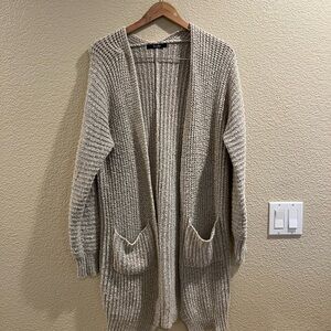Simple Beige Open-Front Cardigan